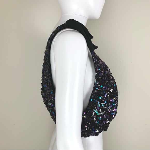 Free People Big Night Sequin Embellished Crop top bra in petrol - Picture 9 of 14